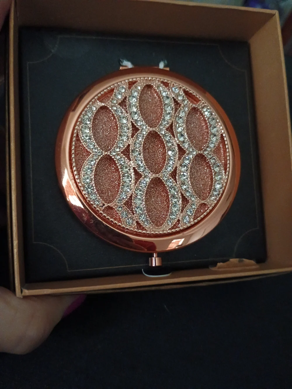 Monet Rose Gold Rhinestone Double Mirror Compact - Picture 3 of 5